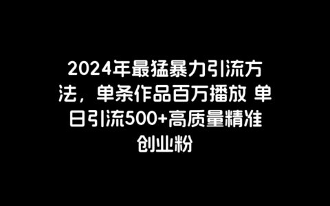 2024年最猛暴力引流方法，单条作品百万播放 单日引流500 高质量精准创业粉