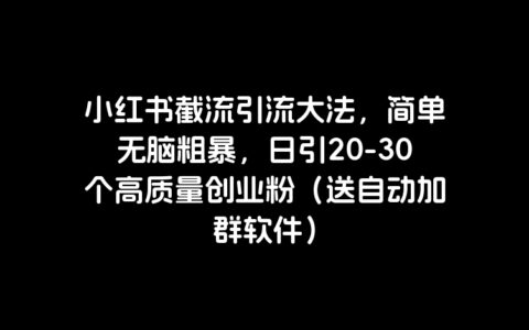 小红书截流引流大法，简单无脑粗暴，日引20-30个高质量创业粉（送自动加群软件）