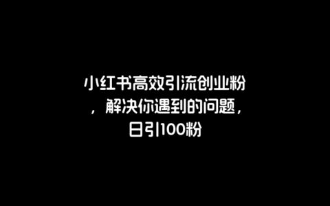 小红书高效引流创业粉，解决你遇到的问题，日引100粉