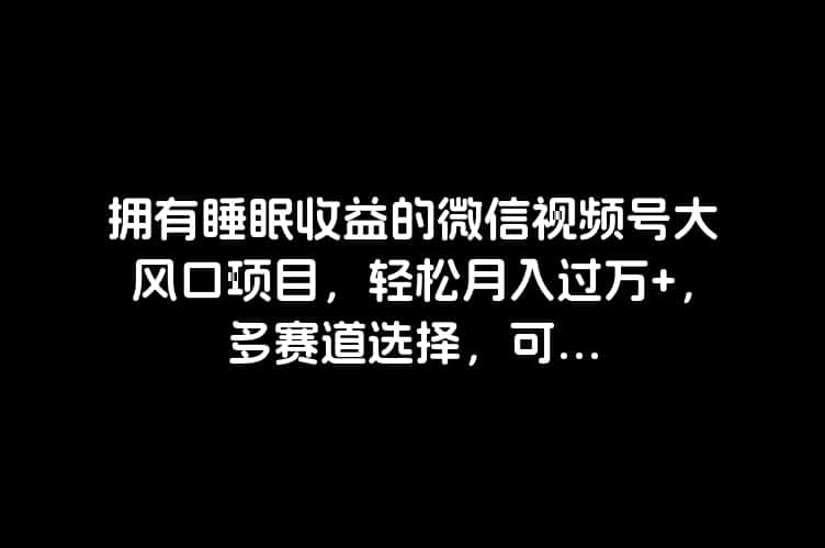 拥有睡眠收益的微信视频号大风口项目，轻松月入过万 ，多赛道选择，可...