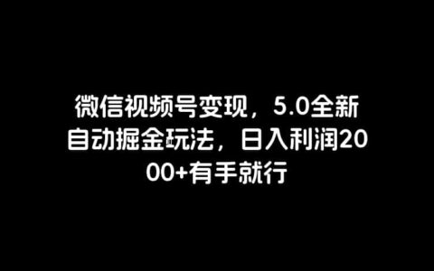 微信视频号变现，5.0全新自动掘金玩法，日入利润2000 有手就行